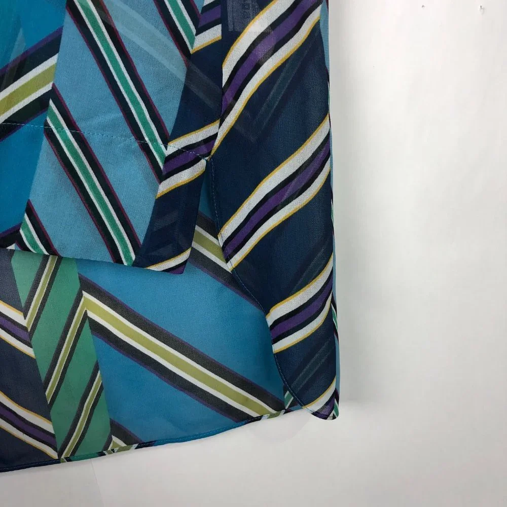 CAbi Blue Multi Diagonal Stripe Collared Sleeveless Blouse Size Medium - Picture 7 of 14